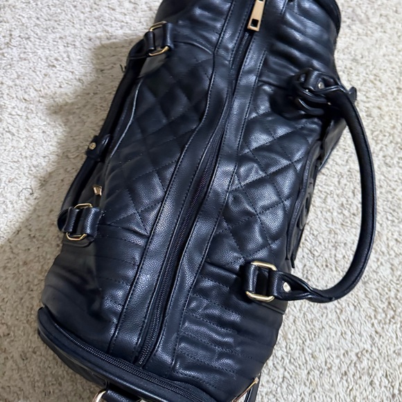 Black Quilted Leather Satchel Bag with Top Handles & Crossbody Strap - Picture 7 of 10